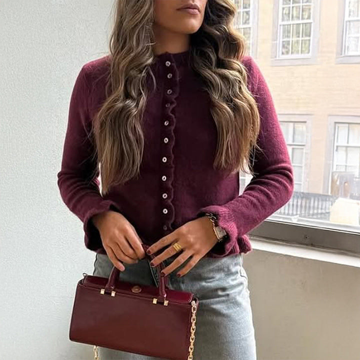 Casual Vacation Solid Color Wool Button Long Sleeved Top Sweaters Women Clothing Autumn Winter