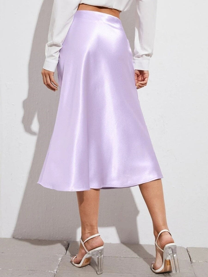 High Waist Satin Skirt Autumn Winter Women Midi Skirt Zipper Satin Skirt
