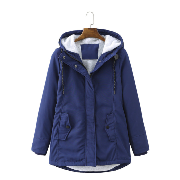 Ladies Hooded Lambswool Parka Winter Warm Waist Women Cotton-Padded Coat