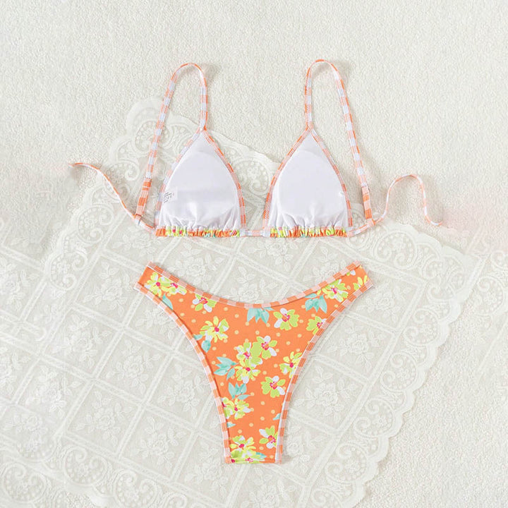Printed Lace up Bikini Swimsuit Women Holiday Spring Beach Swimsuit