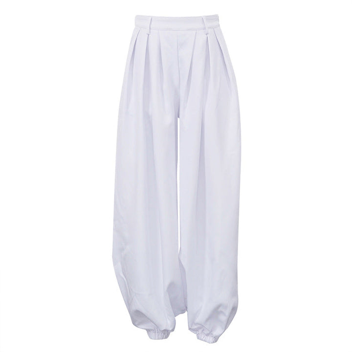 Women Clothing Simple All Match Loose Fit Tappered Trousers Pleated High Waist White Casual Pants