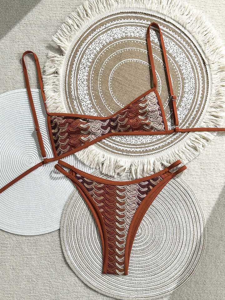 Retro Crocheted Beach Vacation Bohemian Bikini Split Swimsuit Swimwear Bikini