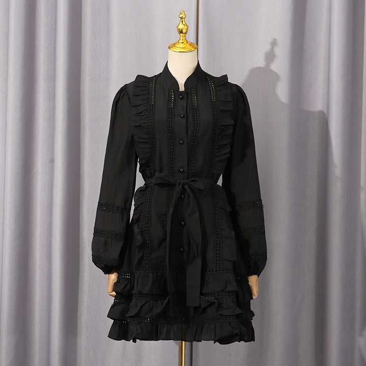 Spring Waist Controlled Short Skirt Stitching Single Breasted Vacation Lace up Dress Women Short Women Clothing