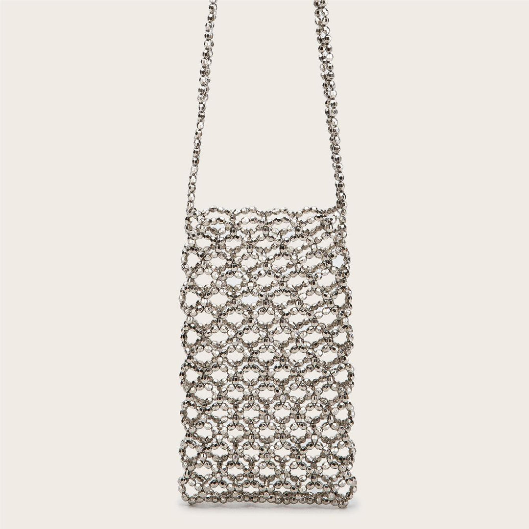 Summer Silver Electroplated Acrylic Hand Woven Beads Hollow Out Cutout Bag Trend Phone Crossbody Bag