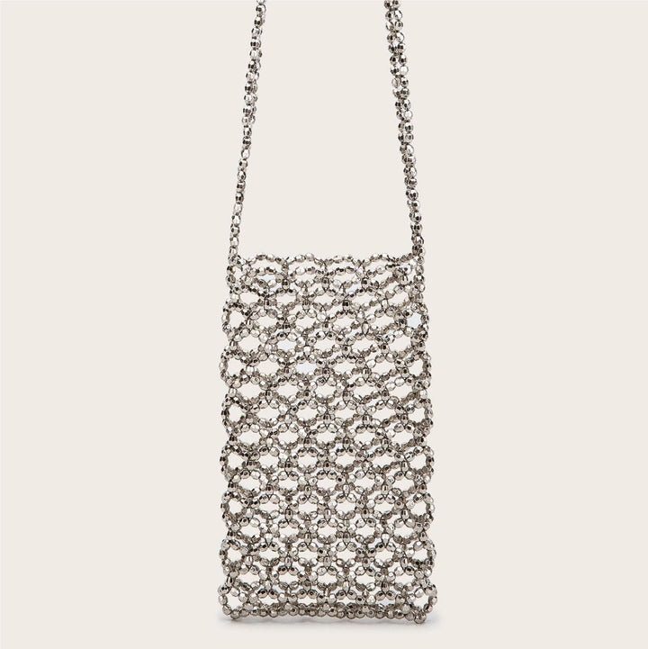 Summer Silver Electroplated Acrylic Hand Woven Beads Hollow Out Cutout Bag Trend Phone Crossbody Bag