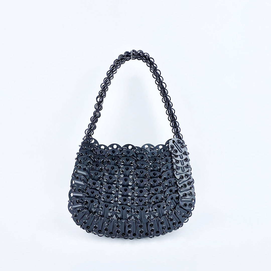 High Grade Metal Painted Iron Sequ Solid Color Portable Underarm Bag Hand Woven Women Bag