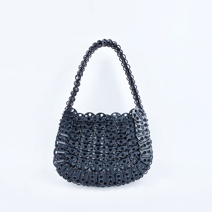 High Grade Metal Painted Iron Sequ Solid Color Portable Underarm Bag Hand Woven Women Bag
