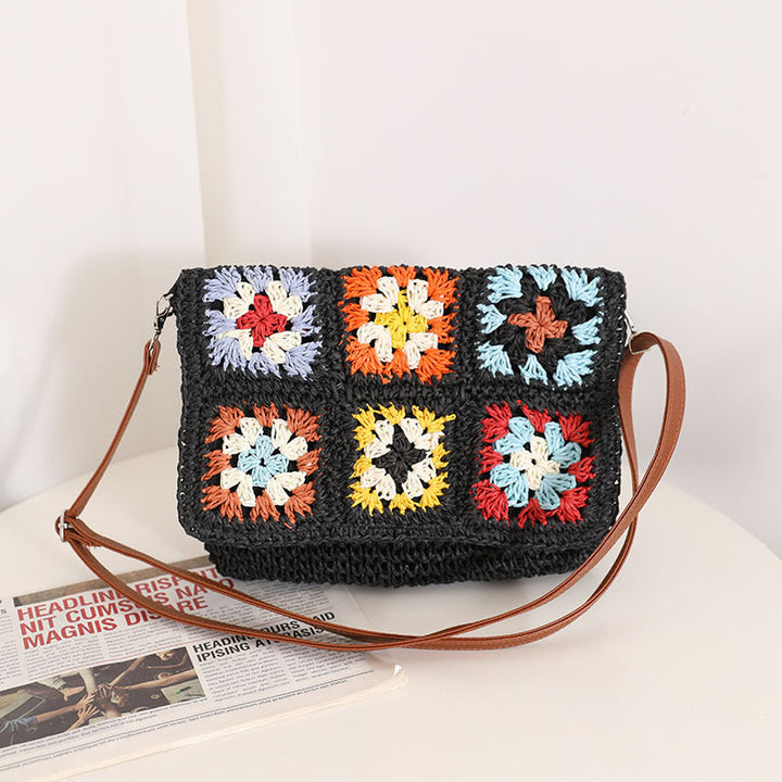 Sources Grandma Plaid Crossbody Straw Bag Contrast Color One Shoulder Straw Bag Woven Bag Women Beach Bag