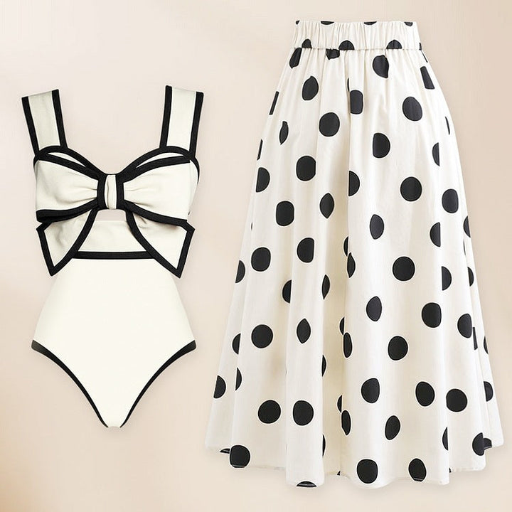 Sexy Swimsuit Women Conservative Cover Belly Lace up Swimsuit Spring Chiffon Beach Skirt Set Swimsuit