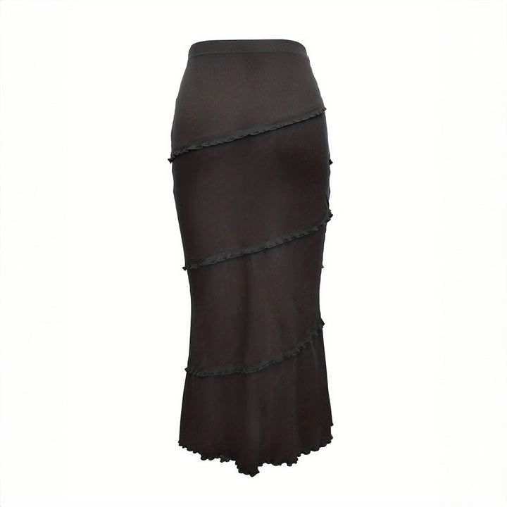 Skirt Black Autumn Winter Women Clothing Solid Color Multi Layer Stitching Wooden Ear Knitted Fishtail Skirt Step by Step Lotus