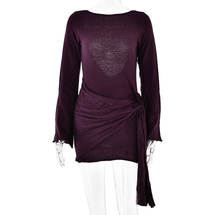 Summer Knitted Long-Sleeved Dress Sexy Backless Slim Fit Dress