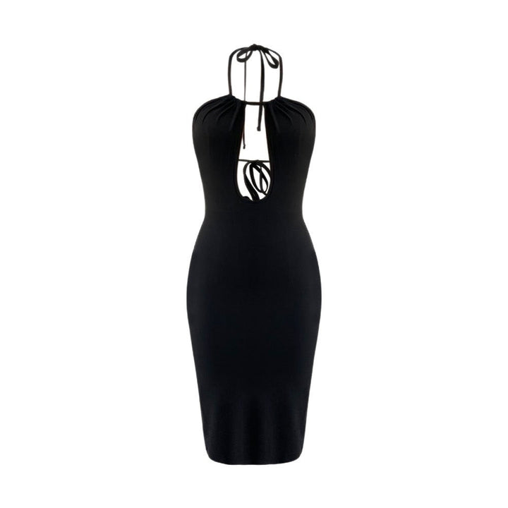 Sexy Hollow Out Cutout-out Halter Dress Women Summer Seaside Beach Backless Slit Slim Fit Niche Sexy Dress