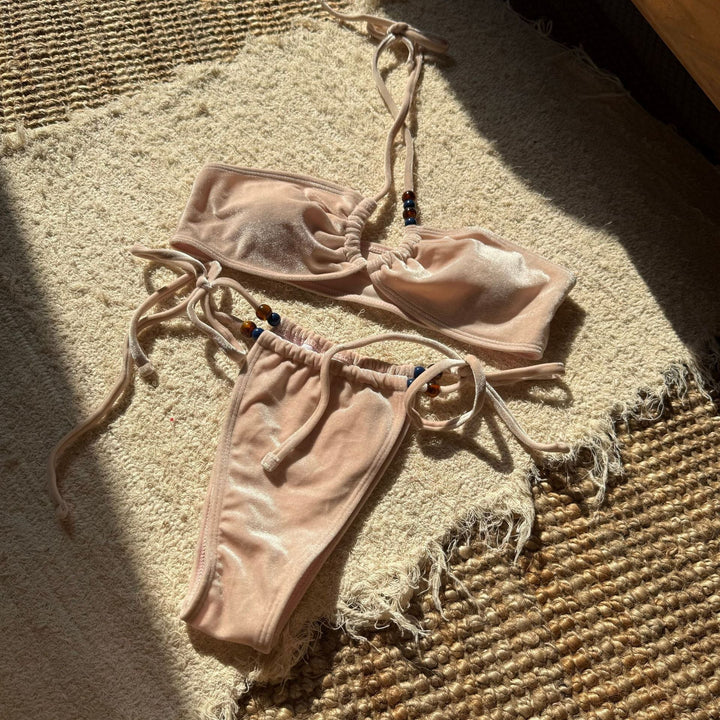 Velvet Bright Beaded Sexy Lacing Split Swimwear Swimsuit Bikini