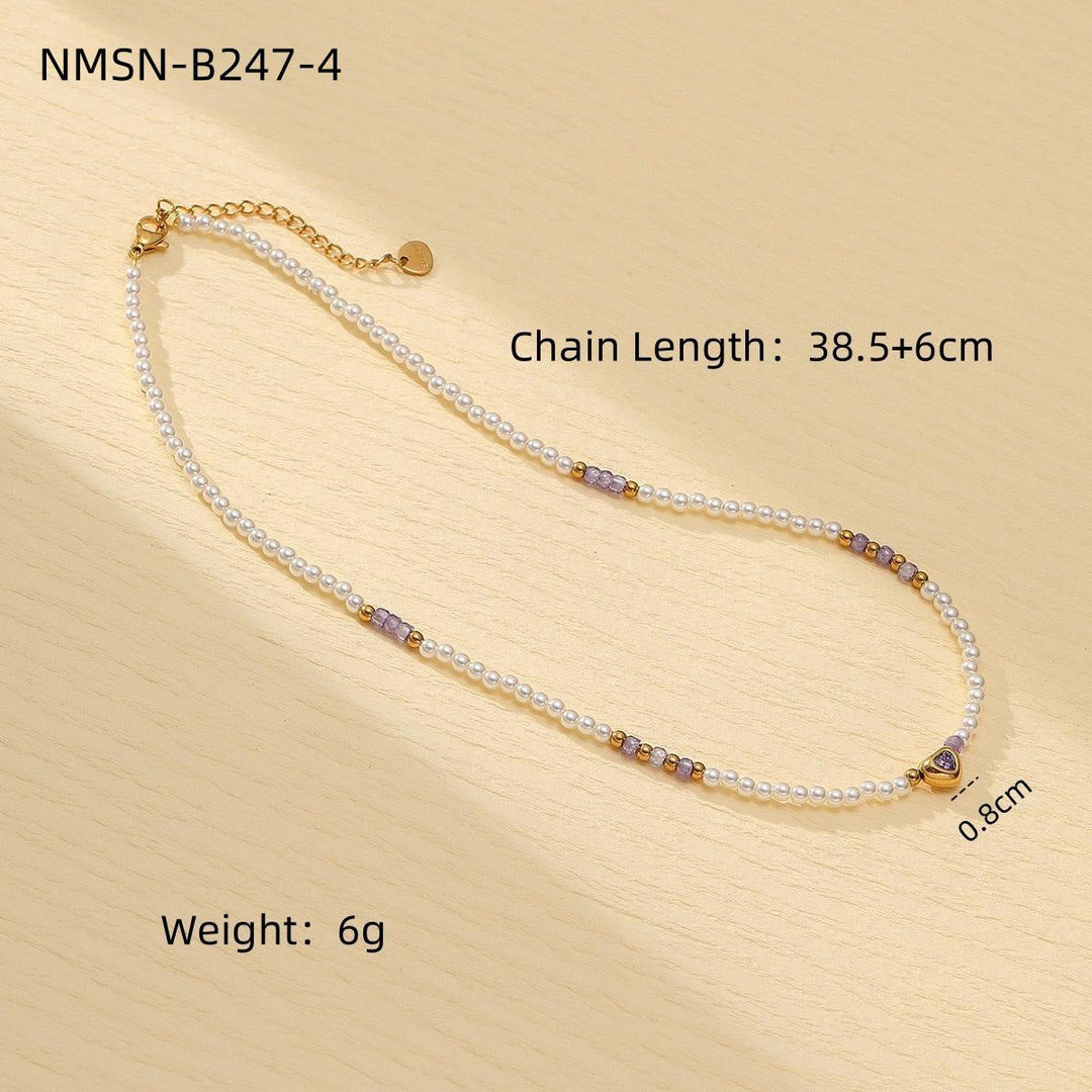 Colorful Freshwater Pearl Natural Stone Handmade Beaded Titanium Steel Necklace Niche Design Butterfly Embellished