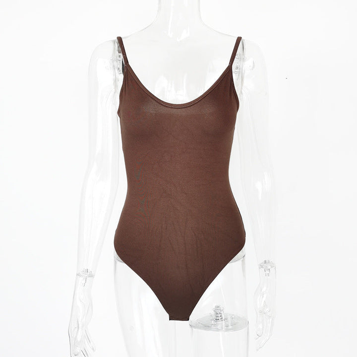 Sexy Tight T Shaped Bottoming Women Clothing Summer Backless V neck Strap Bodysuit Bodysuit