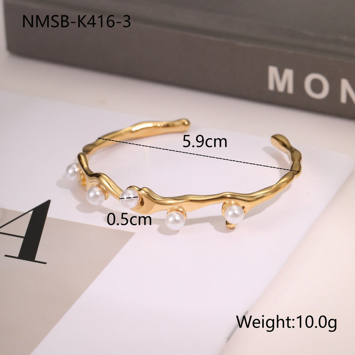 Best Seller Design Stainless Steel Bracelet Opening Bracelet All Match Pearl Titanium Steel Ornament