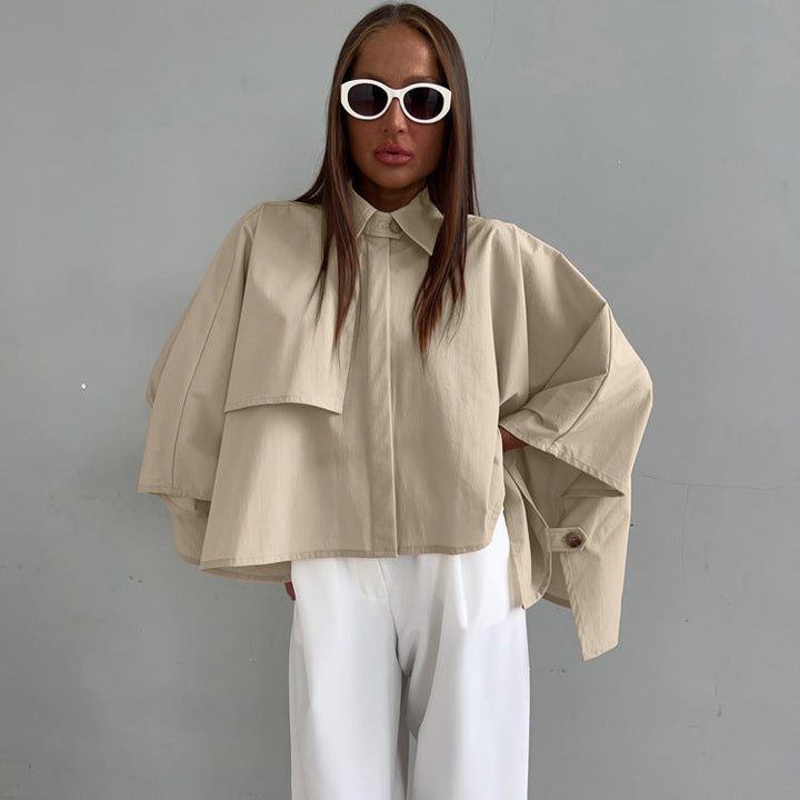 Women Clothing Casual Loose Fitting Women Spring Niche Design Batwing Sleeve Cardigan Shirt