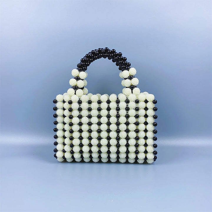 Niche Advanced Design Contrast Color Waxberry Pearl Grace Handbag Retro Casual Dinner Small Square Bag