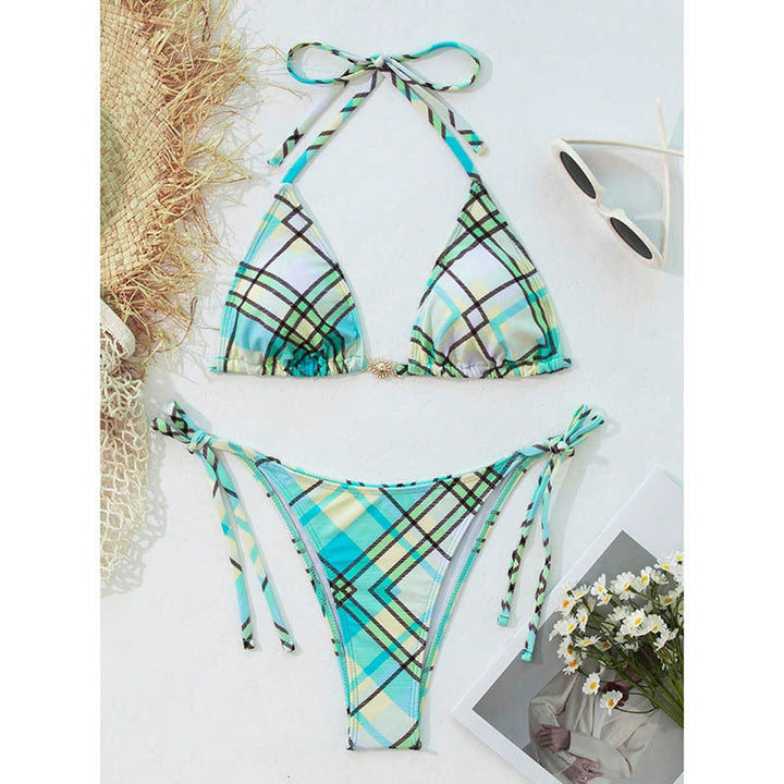 Bikini Printed Lace up Sexy Beach Spring Split Swimsuit