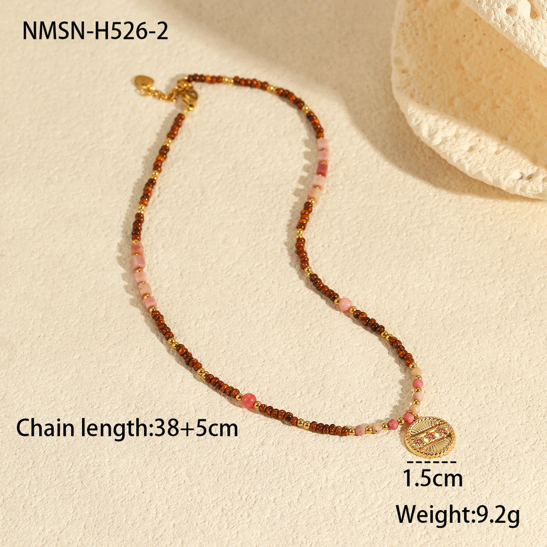 Affordable Luxury Natural Stone Necklace Stainless Steel Clavicle Chain Fresh Niche Multi Treasure Retro Necklace