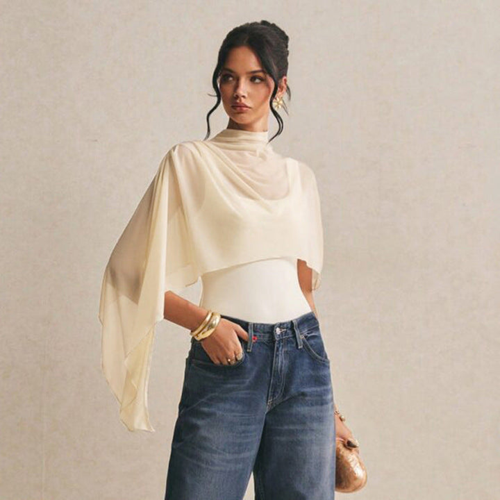 Women Clothing Summer Solid Color Sexy Sleeveless Asymmetric Shawl Mesh Slim Fit Two Piece Set Jumpsuit