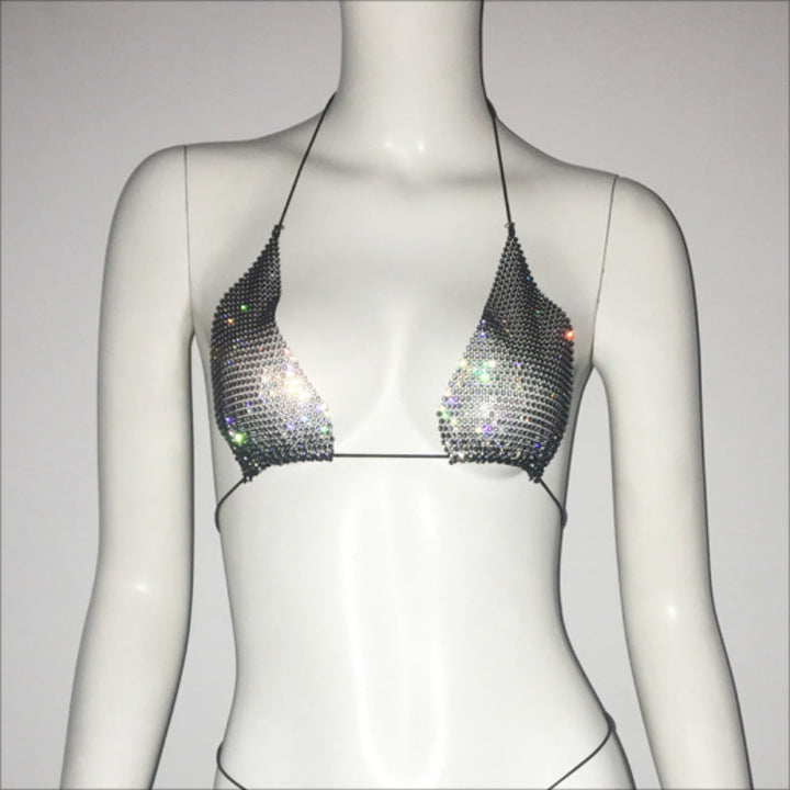 Women Clothing Rhinestone Bikini Set Carnival Sexy Lace Up Outdoor Beach Split Swimsuit