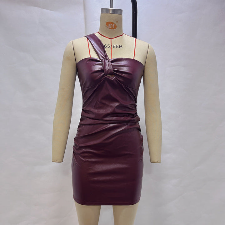 Women Clothing Summer Women Clothing Sexy Oblique Shoulder Tube Top Cinched Waist Hip Bag Dress Women