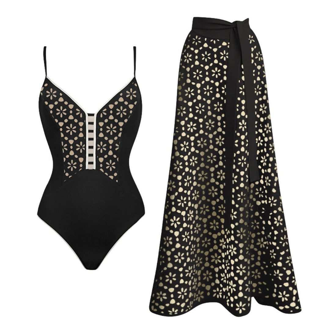 Swimsuit Strapless Black Laser Hollow Out Cutout High Grade Swimsuit Women Long Skirt