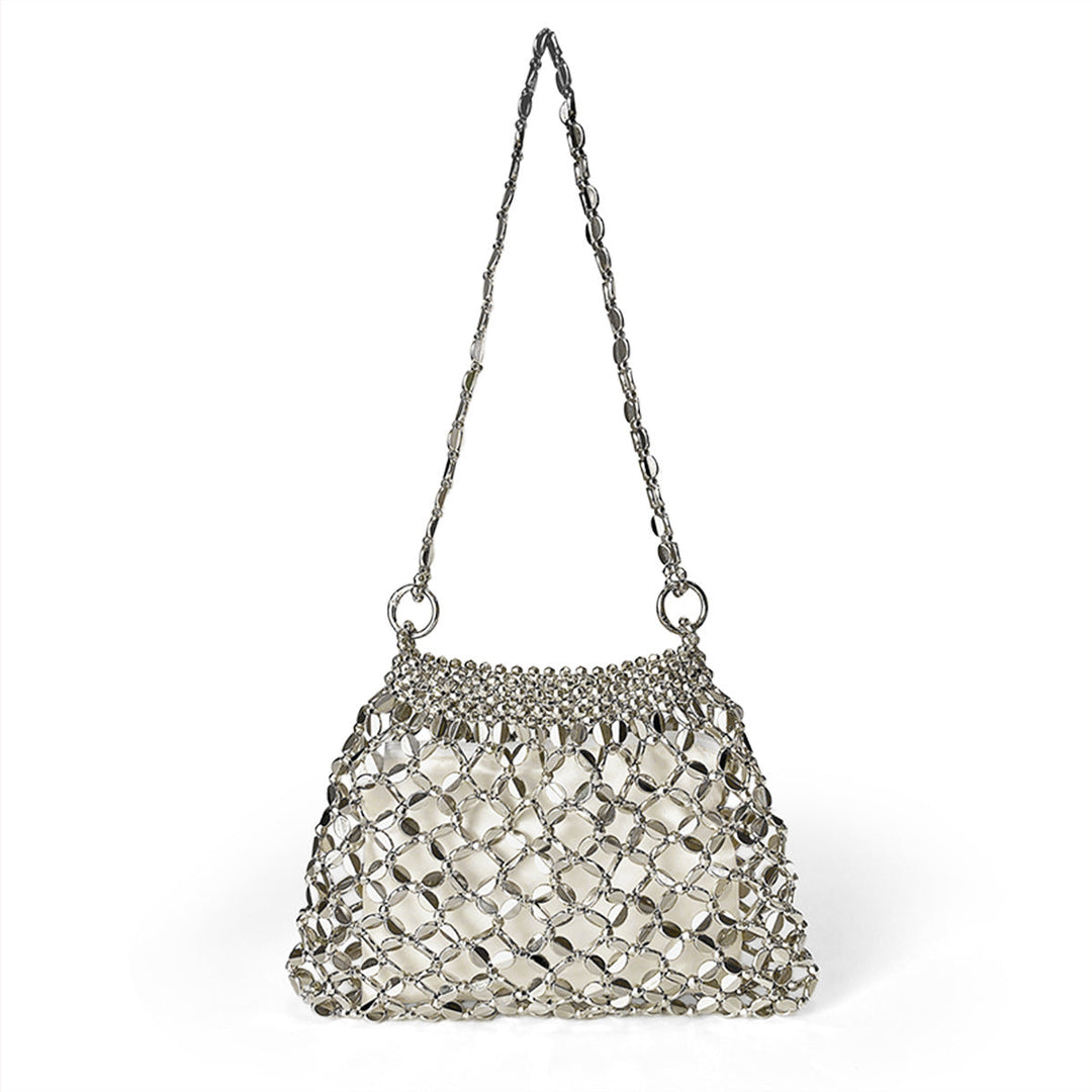 Retro Metallic Handmade Shiny Beaded Sequ Woven Handbag Underarm Shoulder Sequin Bag