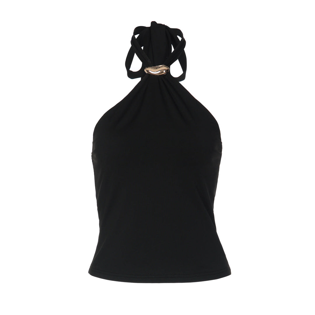 French Adjustable Buckle Lace up Top for Women Spring Sexy Backless Solid Color Tube Top Vest