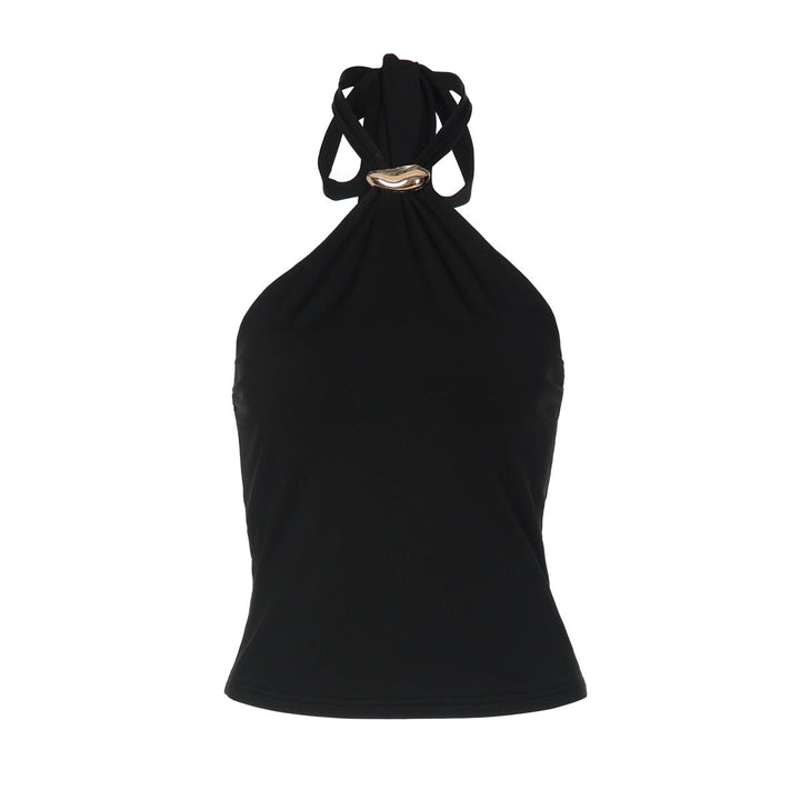 French Adjustable Buckle Lace up Top for Women Spring Sexy Backless Solid Color Tube Top Vest