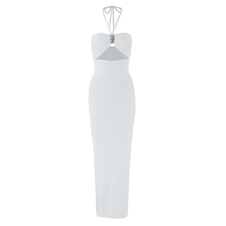 Summer Sexy Halter Three Dimensional Decoration Hollow Out Cutout Backless Leg Exposed Dress Women Clothing
