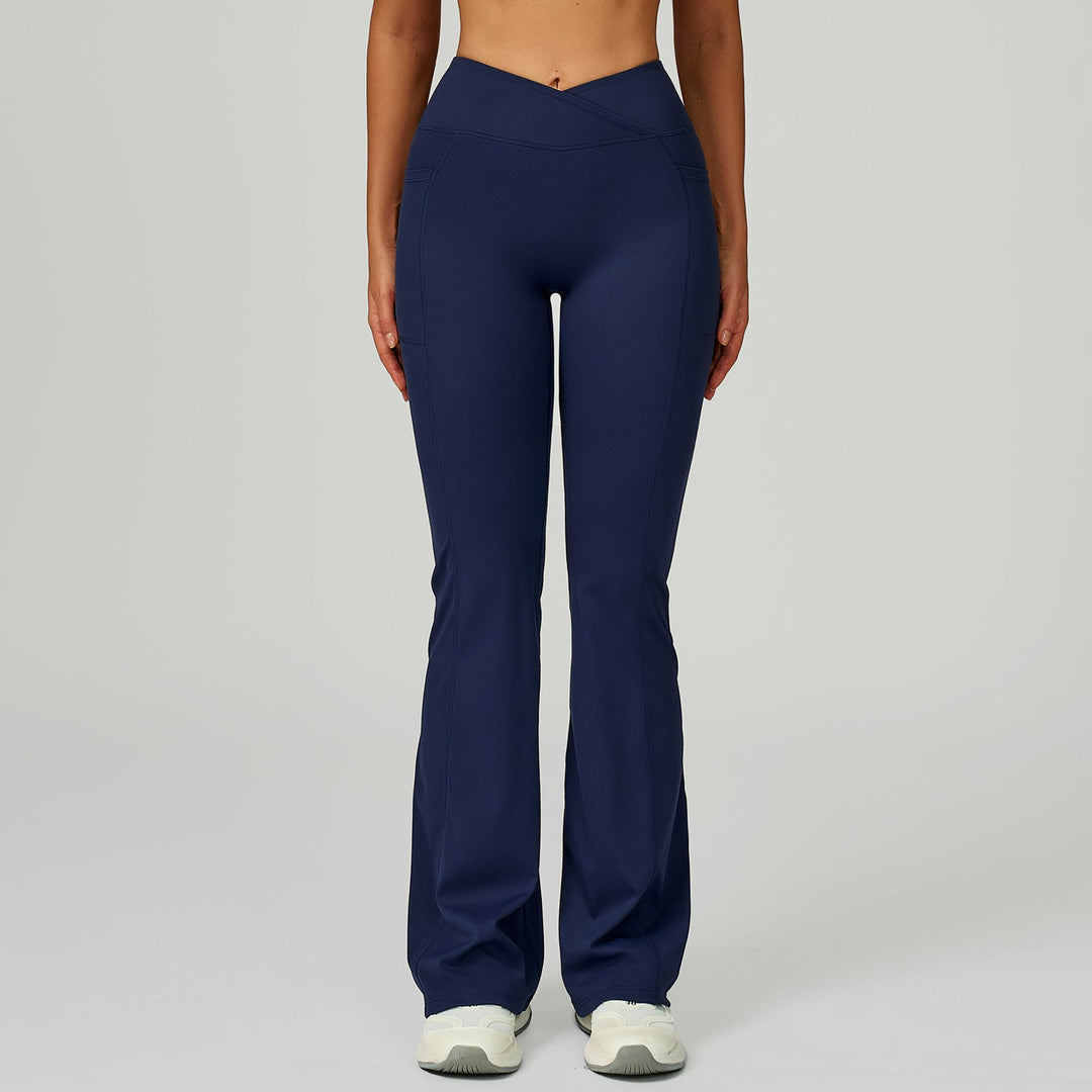 High Waist Nude Feel Bell Bottom Pants Women Cross Waist Wide Leg Bootcut Trousers Outdoor Casual Sports Bell Bottom Pants