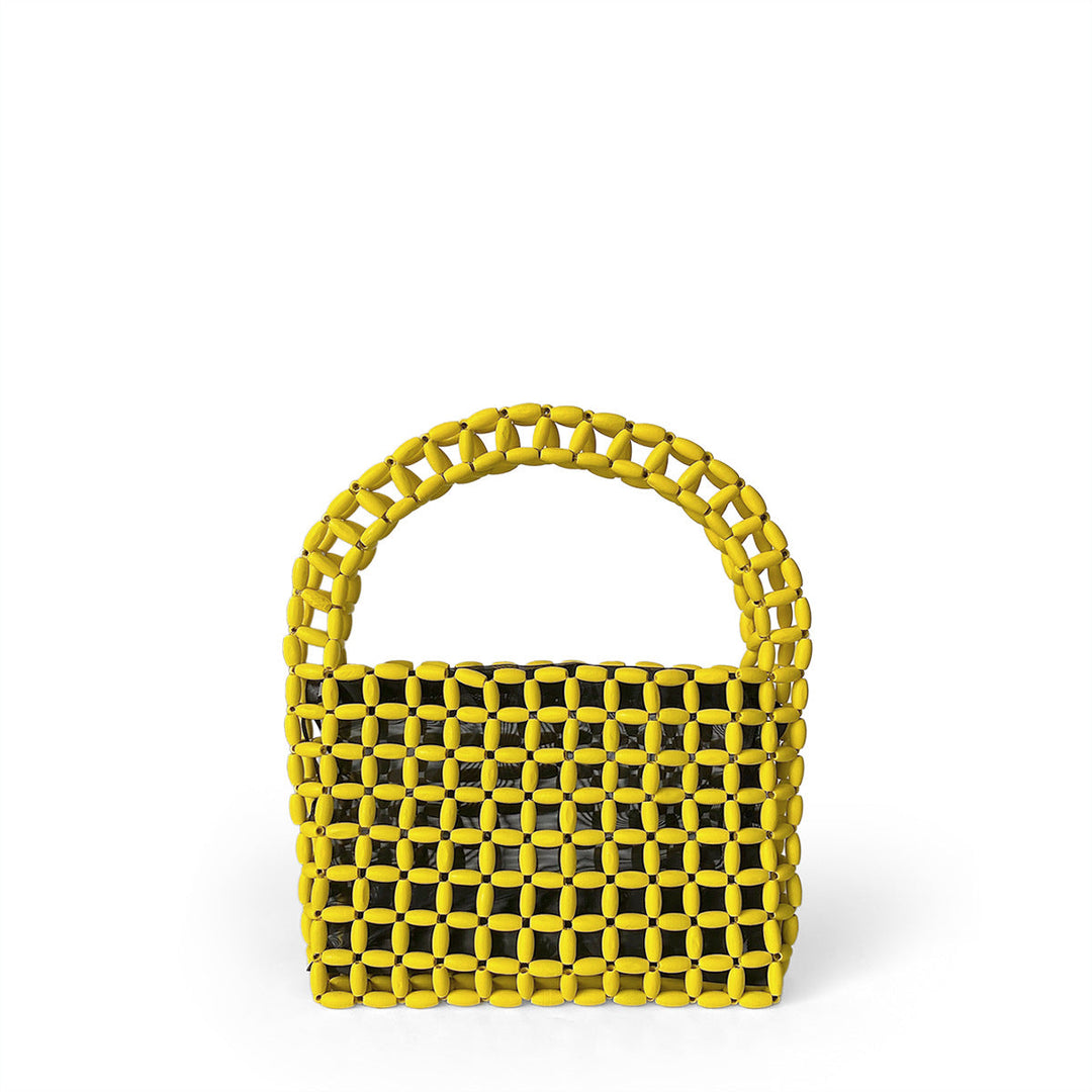 Hand Woven Bag Wooden Bead Handmade Bag Retro High Sense Niche Handbag Small Square Bag