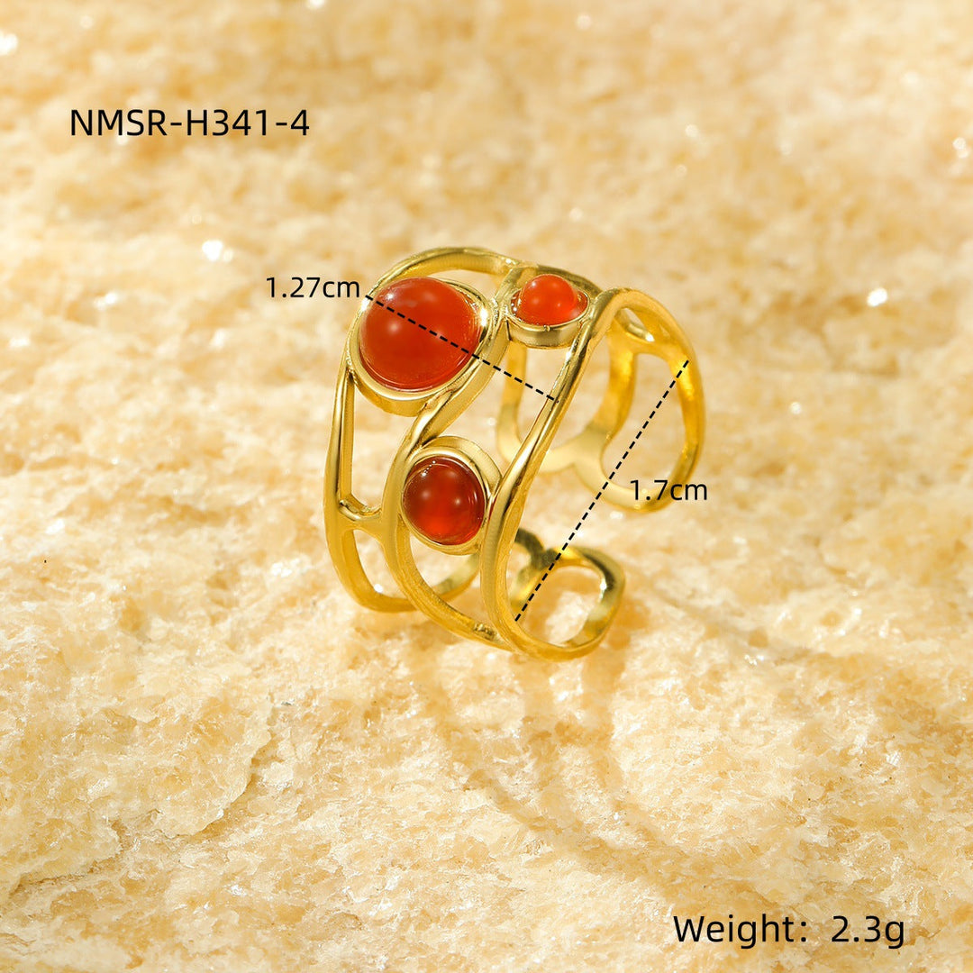 Natural Stone Ring 18K Gold Plating Stainless Steel High Grade Open Ring No Fading Sold Jewelry