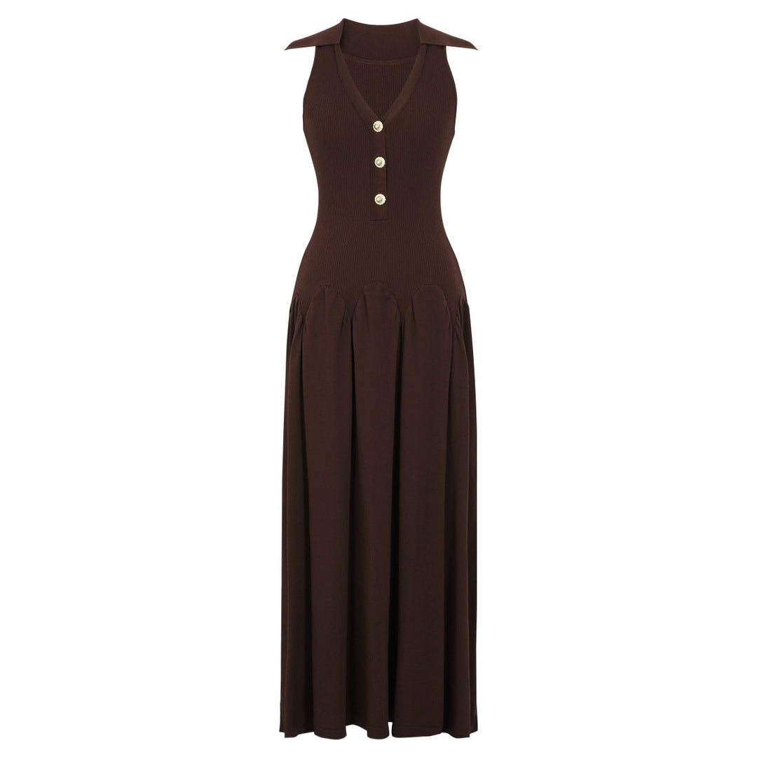 Summer Sleeveless Slim Fit Long Knitted Dress V neck Lady Maxi Dress