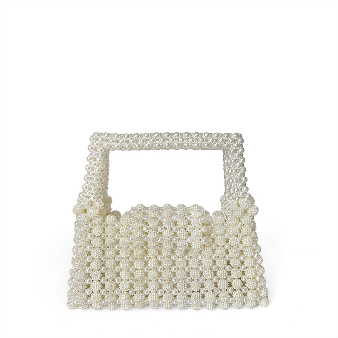 Handmade Beaded Pearl Bag Woven Bag String Beads Handbag Finished Simple Three Dimensional Small Square Bag