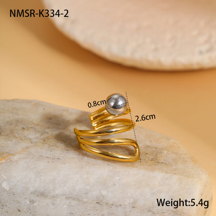 Stainless Steel Gold Silver Color Matching round Beads Design Open Ring Cold Personality Titanium Steel Hand Jewelry