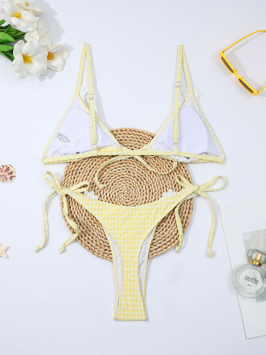 Fresh Yellow Plaid Daisy Split Bikini Swimsuit