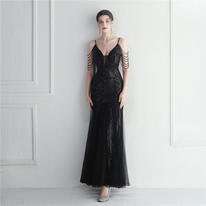 Beaded Bridal Wedding Dinner Long Camisole Evening Dress