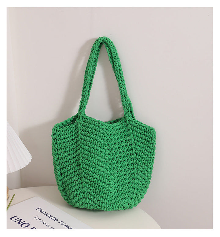 South Korea Vintage Shoulder Cotton Thread Woven Bag Crochet Handbag Straw Bag Vacation Beach Bag