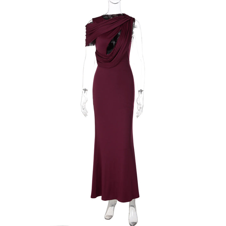 French Hollow Out Cutout Sheath Sleeveless Elegant Sexy Dress Summer Slim Solid Color Maxi Dress