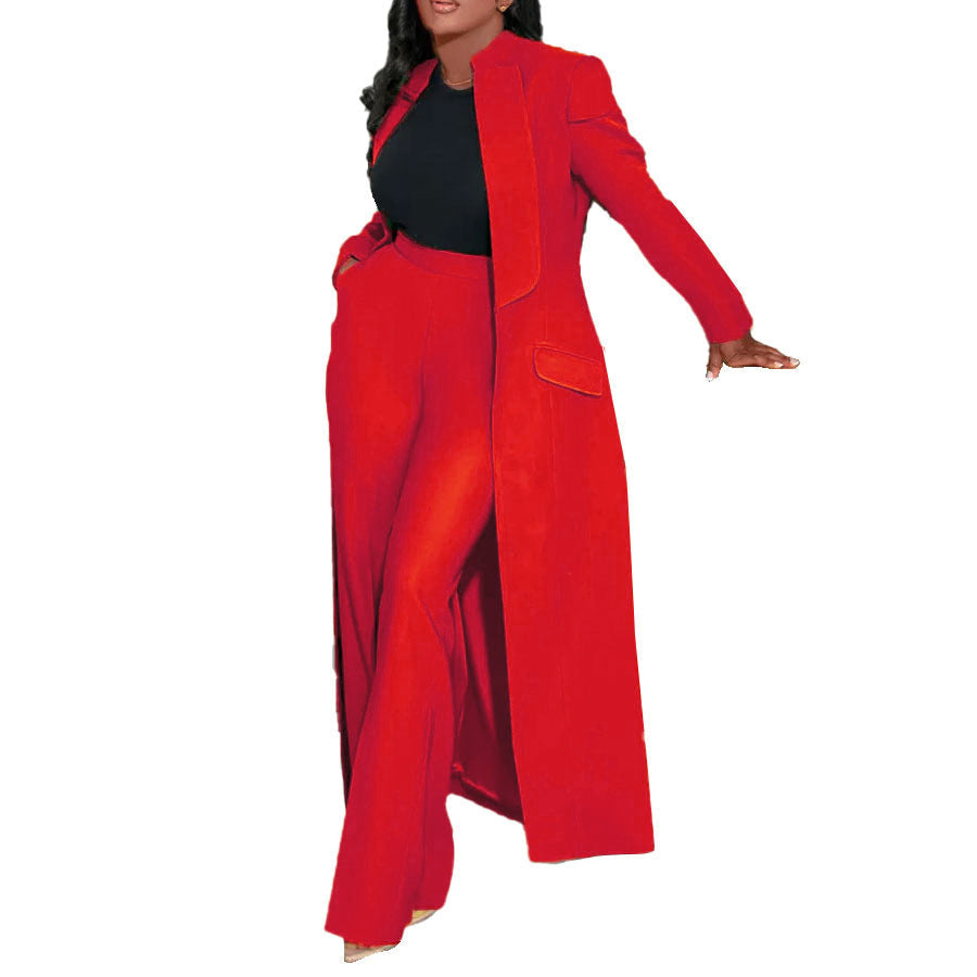 Women Solid Color Polo Collar Long Two Piece Set