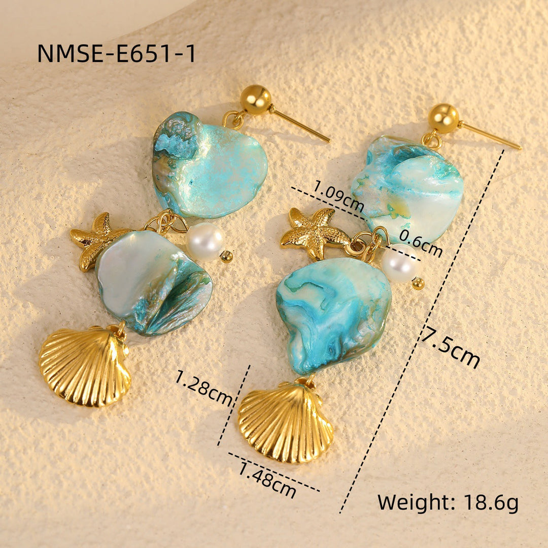 Ocean Series Beach Vacation Necklace Bracelet Earrings Shell Starfish Stainless Steel Summer Ornament
