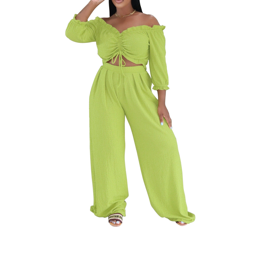 Women Clothing Half Sleeve Pleated Lace up Loose Breathable Two Piece Sets Sexy Summer