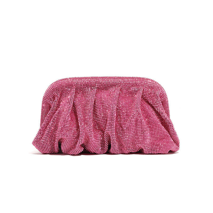 High Grade Diamond Studded by Hand Clutch Pleated Chain Rhinestone Cloud Clip Dinner Bag One Shoulder Crossbody Bag