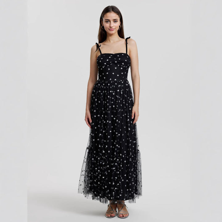 Graceful Summer Mesh High Waist Tied Dress