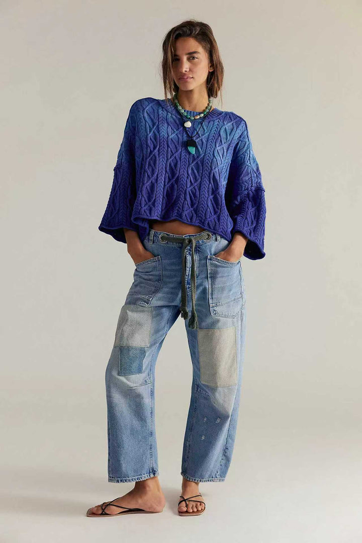 Eight Colors Retro Washed Stitching Patchwork Splash Ink Straight Drawstring