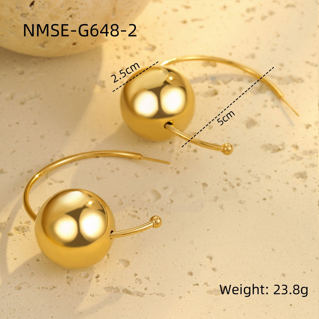 Glossy Hollow Out Cutout Stainless Steel Earrings Ball Love Embellished Retro High Sense Titanium Steel Earrings