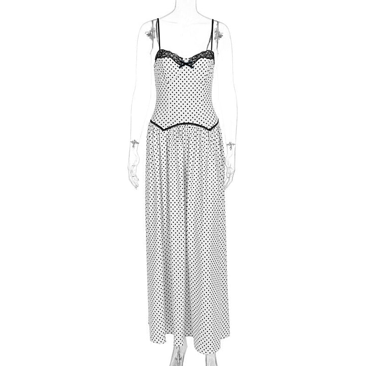Summer Sweet Skinny Slimming Backless Braces in White Polka Dot Dress Women Clothing